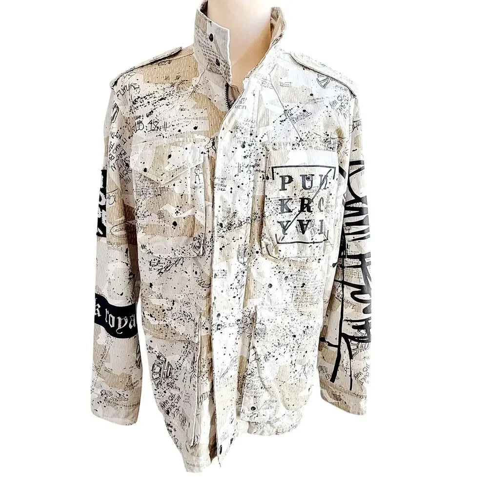 Punk Royal Camo Jacket Mens sz L White Sand All Over Print M65 Streetwear Field